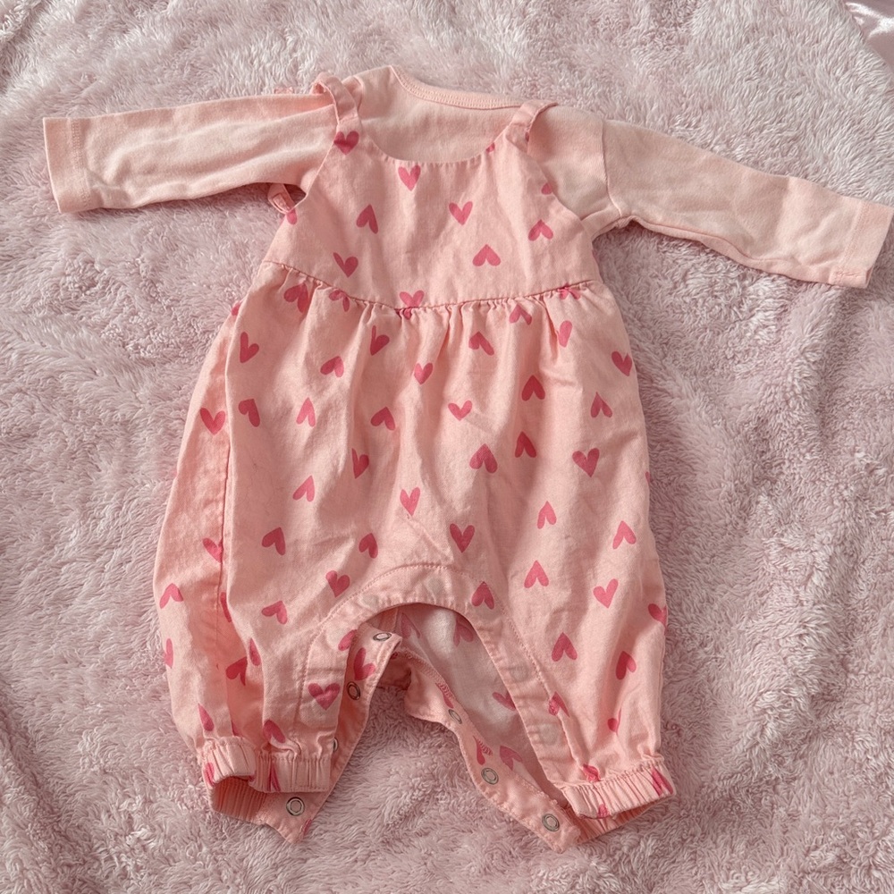 Pink Heart Printed Baby Matching Set Romper